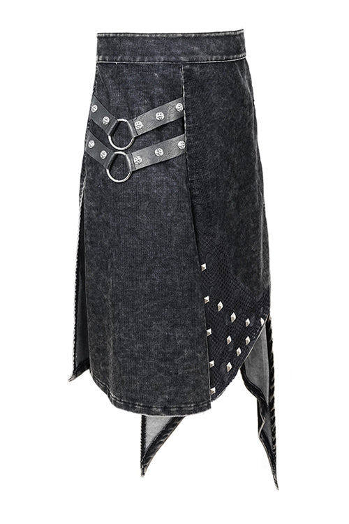 Men's Punk Rock Skirt with Metal Nails, Worn Corduroy and Wrapped Loops