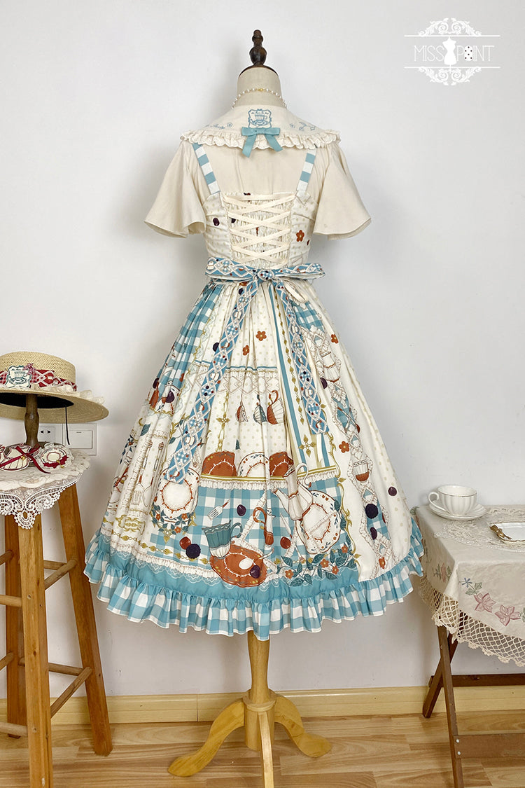 Tea Party Print Ruffle Bowknot Elegant JSK Dress