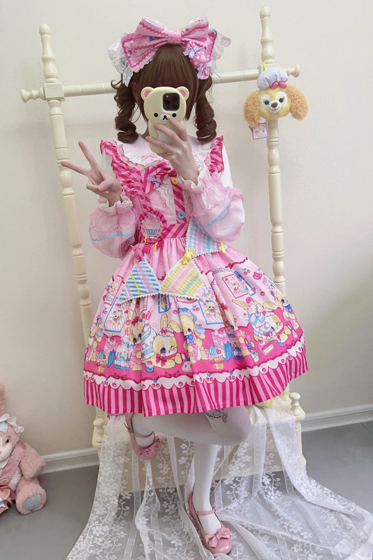 Bunny Pastry Chef Print Bowknot Gothic Japanese Lolita JSK