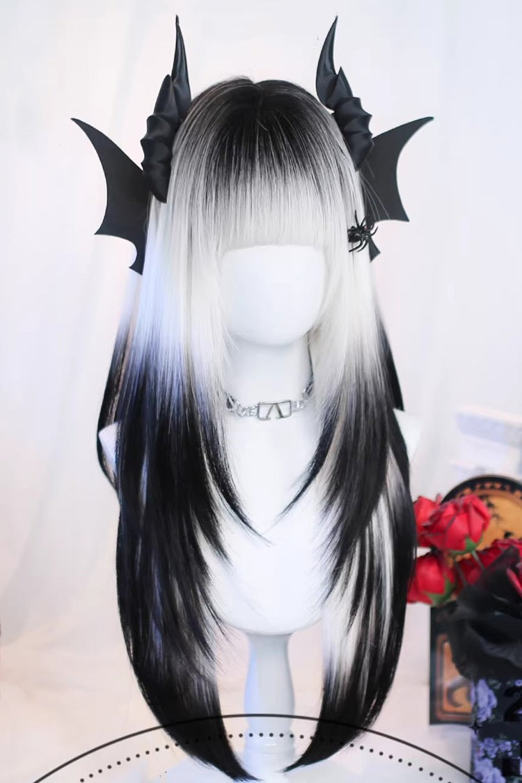 Ombre Gothic Sweet Lolita Long Straight Wig - Black to White