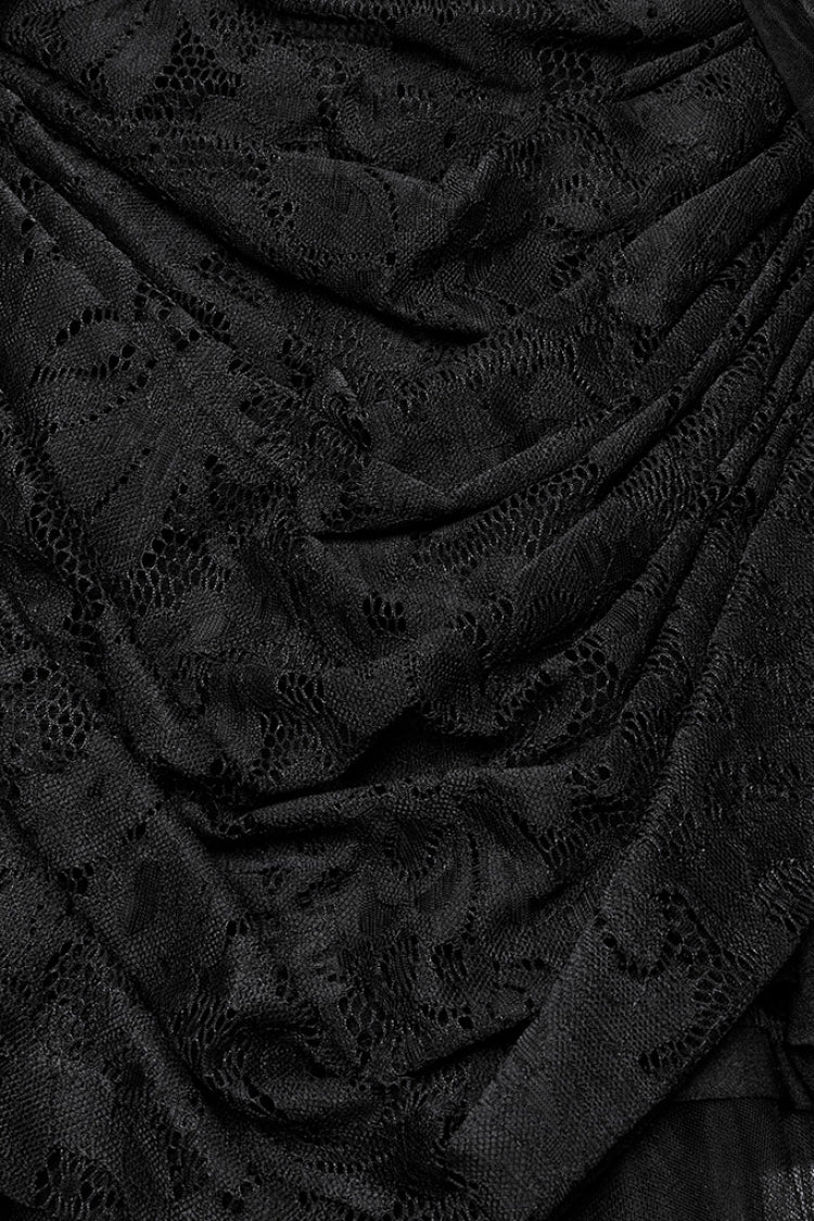 Off-Shoulder Embroidered Punk Dress with Short Sleeves