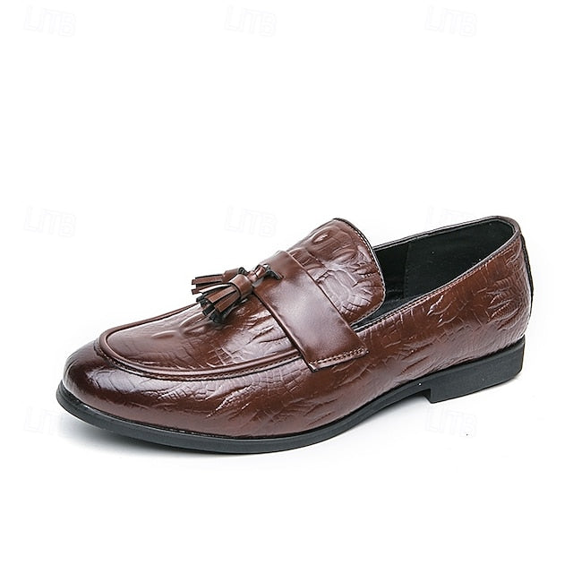 Men's Leather Loafers with Crocodile Embossed Faux Green