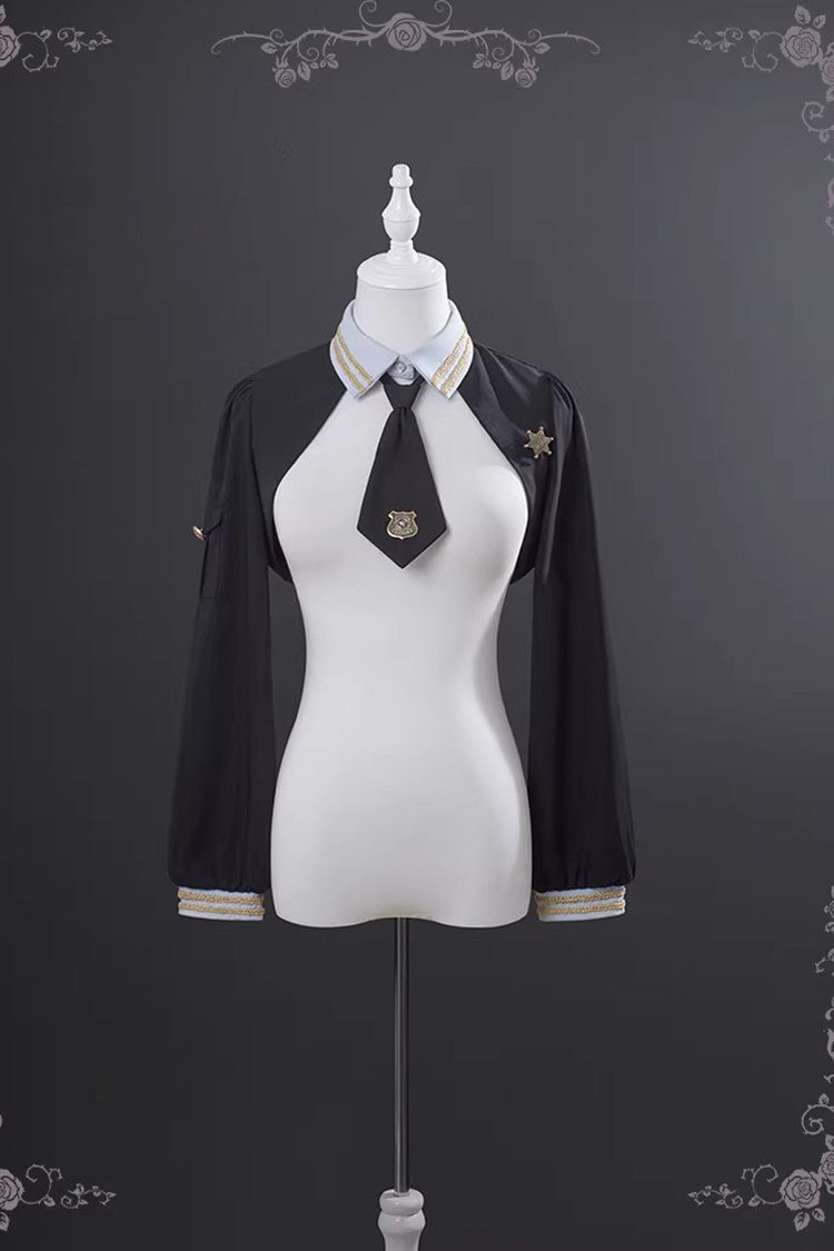 Blue Rabbit Police Officer Ruffled Bow Asymmetric College Style Handsome Jsk Dress