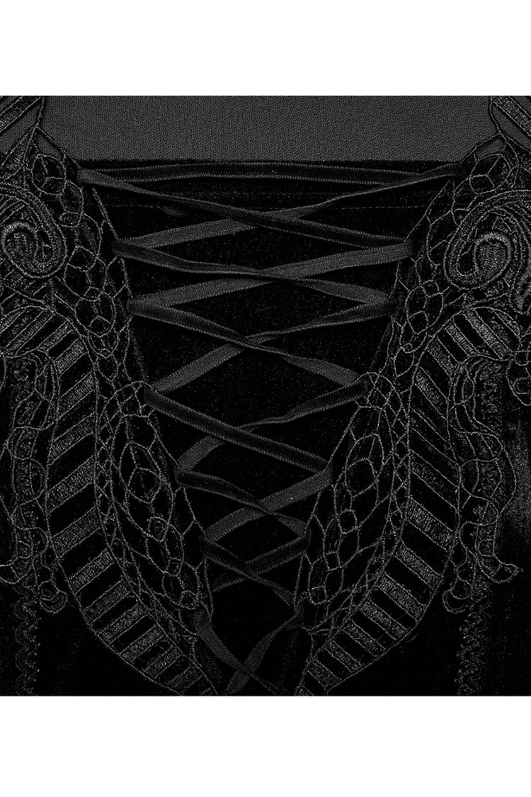 Gothic Velvet Embroidered Jacquard Neckline Trumpet Sleeve Asymmetric Dress
