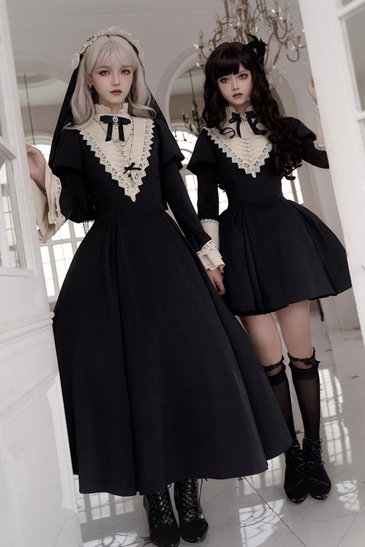 Black Gothic Long Sleeve Ruffled Nun Lolita Dress