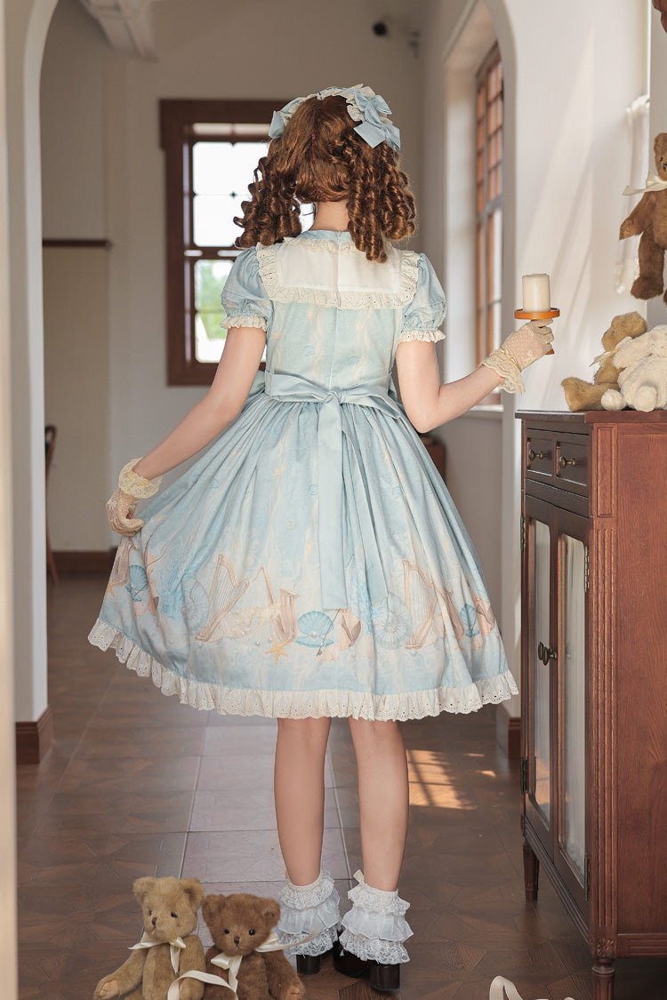Underwater Concert Round Collar Short Sleeve Printed Bow Sweet Lolita Gown