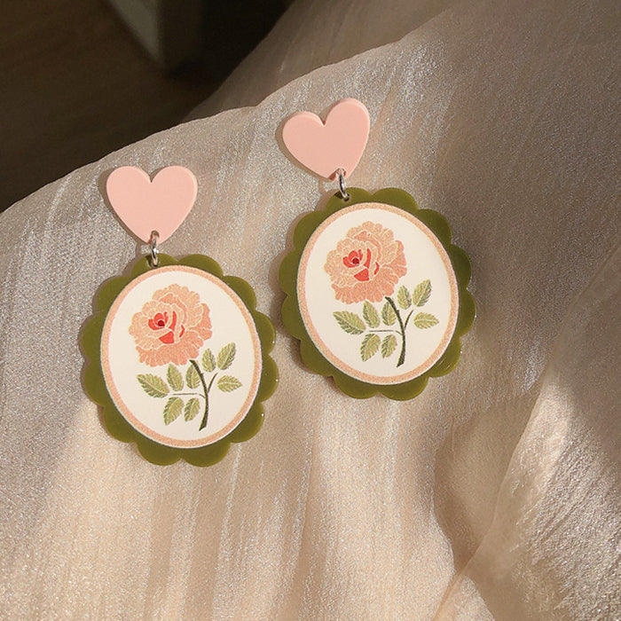 Floral Heart Acrylic Earrings