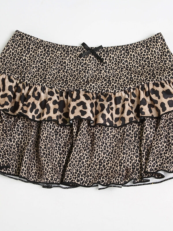 Retro Leopard Layered Skirt
