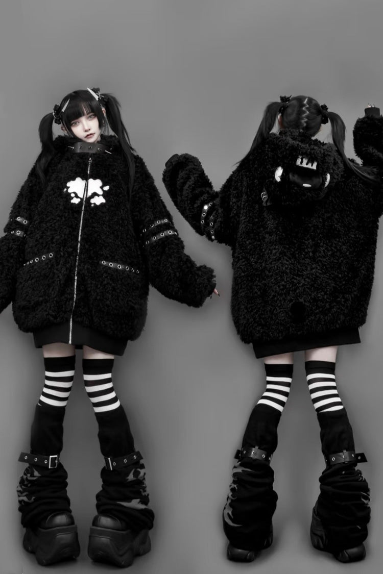 Bear Ears Hooded Zippered Gothic Jirai Kei Lolita Coat