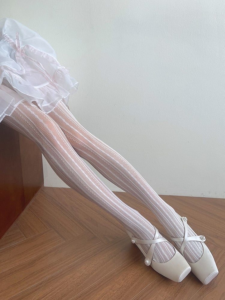 White Hollow-out Y2K Tights