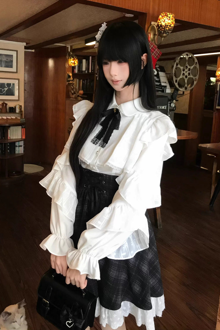 Monochrome Plaid Lace-Up Sweet Jirai Kei Skirt Set
