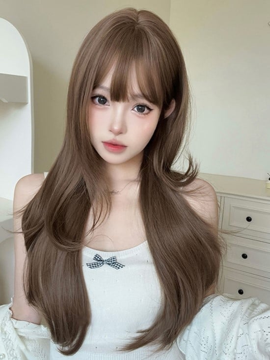 72CM Wig With Bangs Length Brown Air Wavy Light