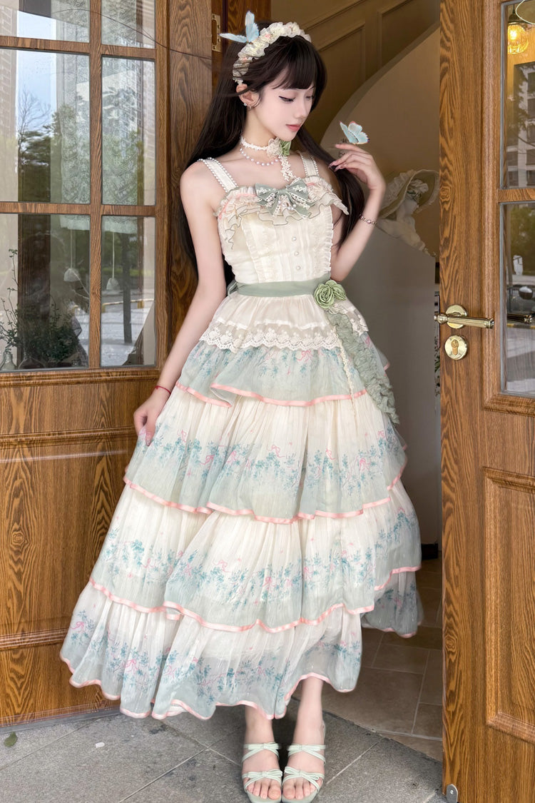 Green Gradient Ruffle Sweet Lolita Dress Set with Lace