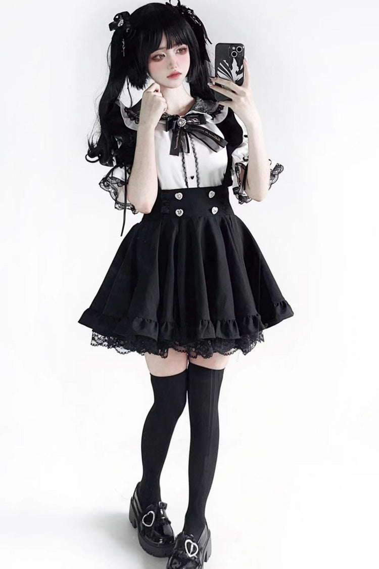 Black Lace Ruffle Jirai Kei Strap Dress - Japanese Street Style