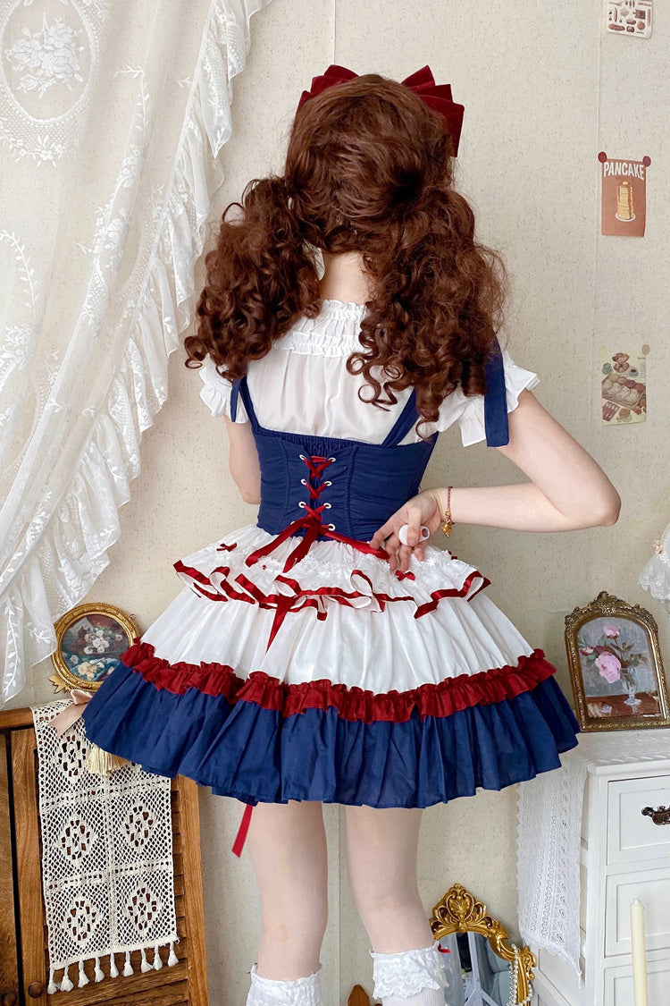 Red White Blue Fairy Tale Overture Triple-Layered Ruffle Bow Fishbone Ballet Dress
