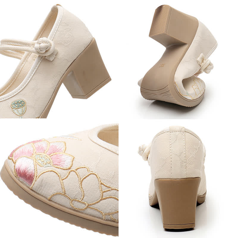 Vintage Lotus Canvas High Heel Shoes