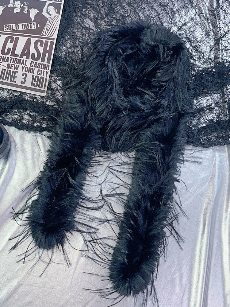 Yellow White Black Y2K Shaggy Scarf