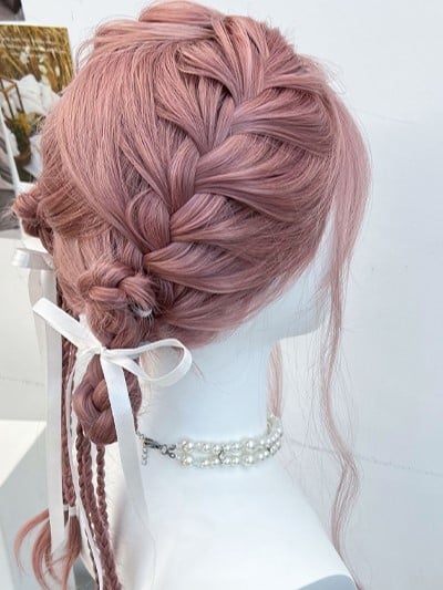 Wig Braided Synthetic Pink