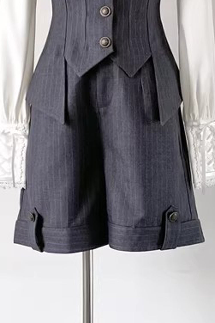 Ash Striped Ouji Shorts-Vest Set with Bust Support