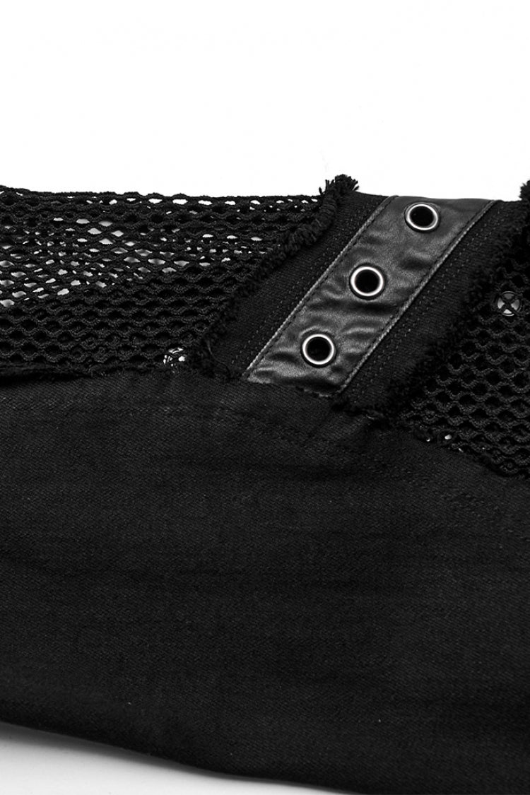 Flared Punk Pants with Eyelet Rings and Mesh Insets