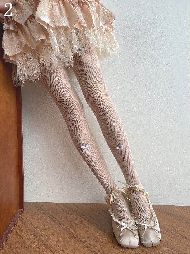Butterfly Trim Tights Socks Nude Pattern /Lace Hollow-out