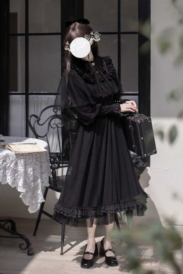 Black Enchanted Nightdream Long Sleeve Bowknot Lace Elegant Dress
