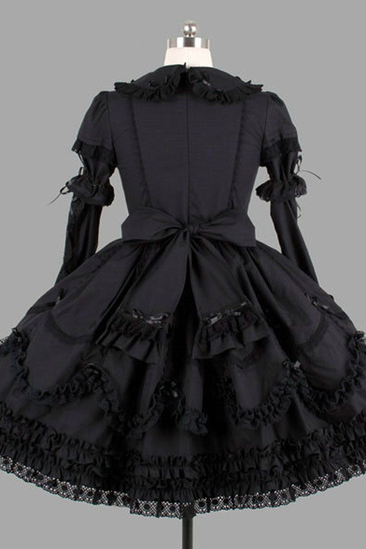 Cotton Lapel Collar Long Sleeves Knee Length Bowknot Ruffled Multi-Layer Gothic Lolita Dress
