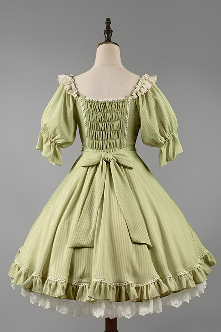 Solid Color Short-Sleeved Ruffled Bowknot Sweet OP