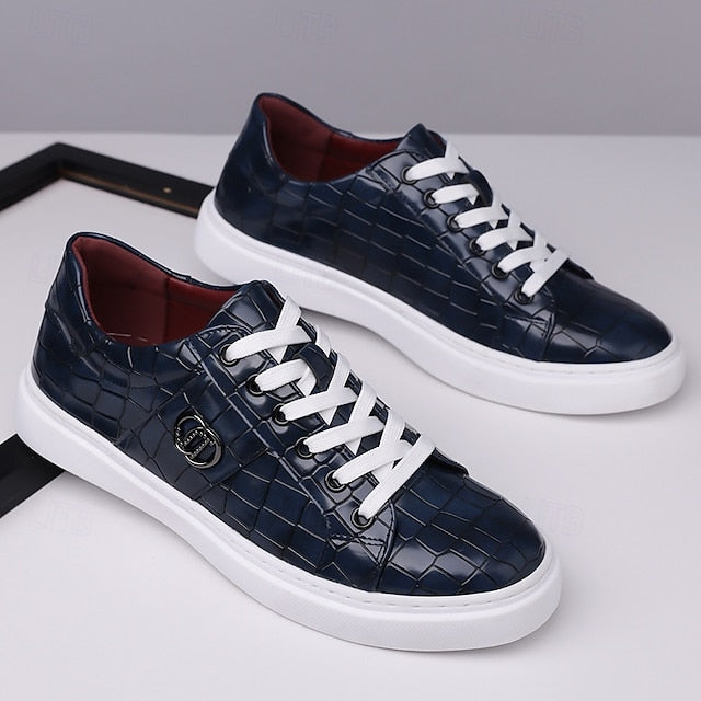 Crocodile Men's Pattern with Leather Sneakers Burgundy Faux