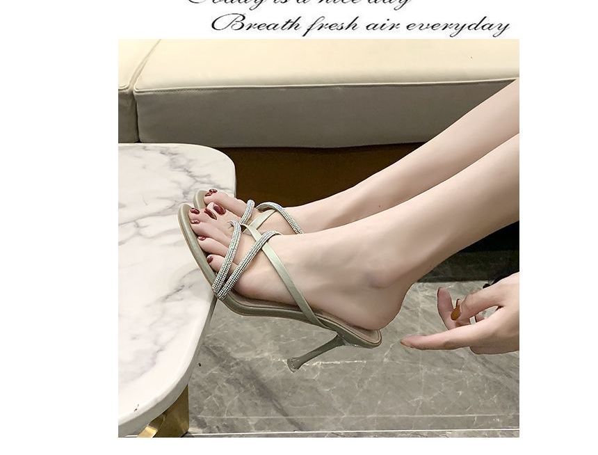 Rhinestone Stiletto Heel Slide Sandals cc20 MK Kawaii Store