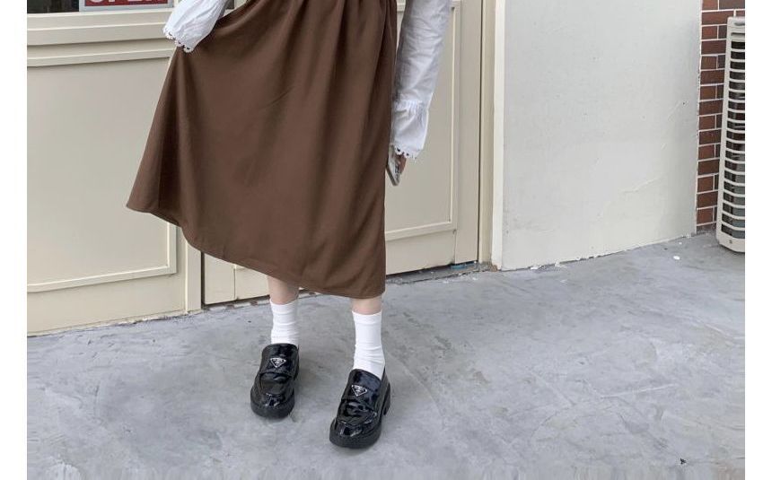 Flared-Cuff Lace Trim Button-Up Shirt / Plain Midi Jumper Dress kk21 MK Kawaii Store