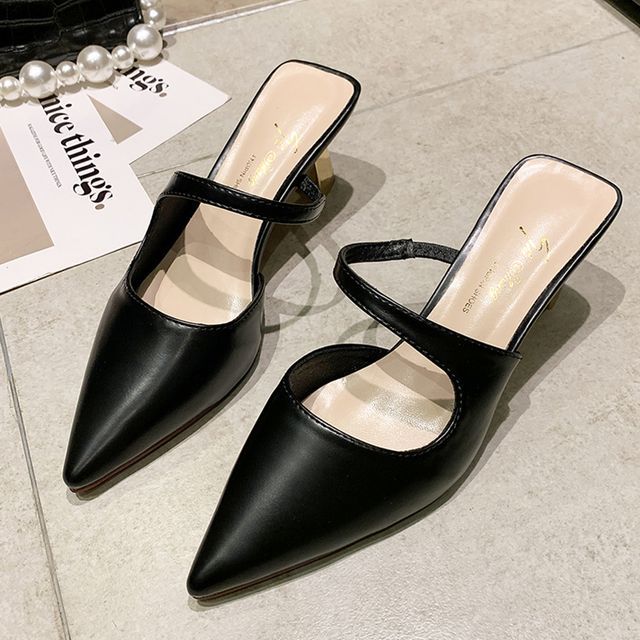 Pointy-Toe Chunky Heel Mules cc36 MK Kawaii Store