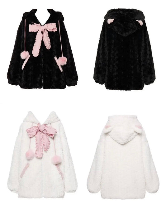 Pink Black Kitty Hoodie Tie Bowknot Coat - Heartzcore MK19002 MK Kawaii Store