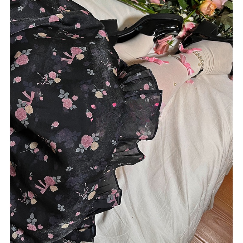 Princess Pink Roses Black Casual Lolita Dress ON803 KawaiiMoriStore