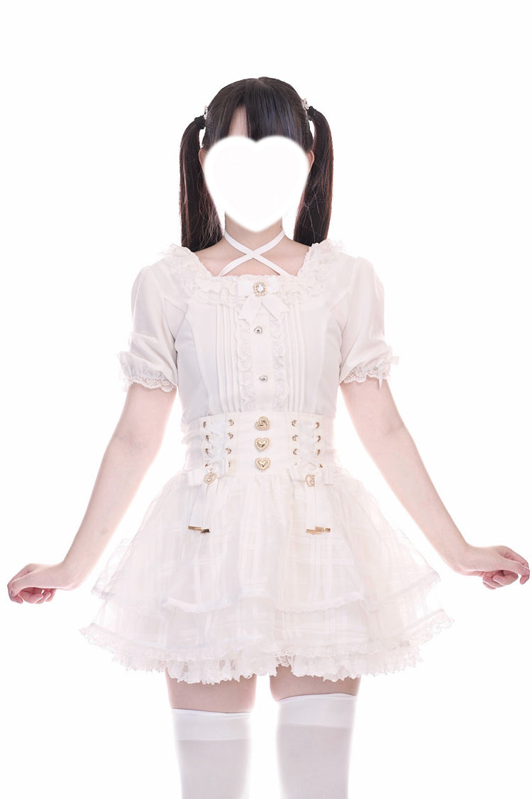 Triple-Layered Bow Lace-Up Organza Sweet Jirai Kei Skirt