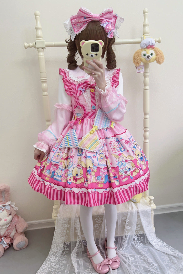 Bunny Pastry Chef Print Bowknot Gothic Japanese Lolita JSK