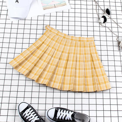 Plaid Uniform A-line High Waist Pleated Skirt