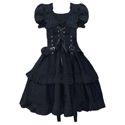 Retro Lolita Bubble Sleeves Bandage Girdle Dress