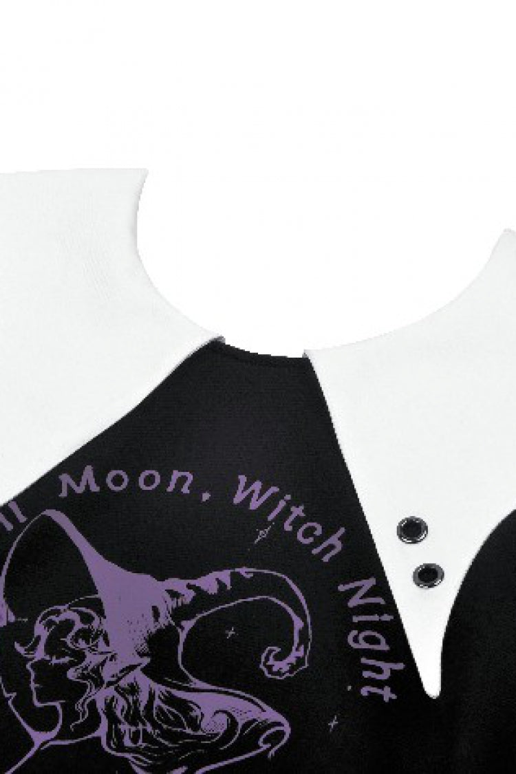 Monochrome Gothic Vintage Sweatshirt with Peter Pan Collar and Long Sleeves