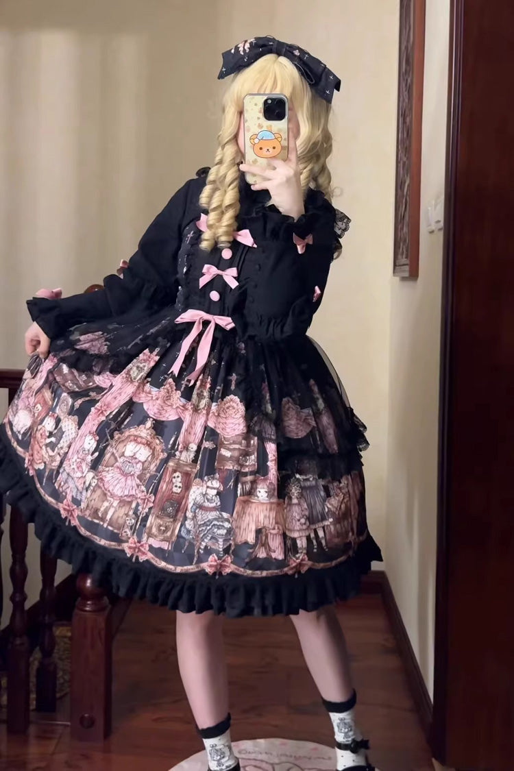 Jsk Dress with Ruffle Bowknot and Missing Lamb Print