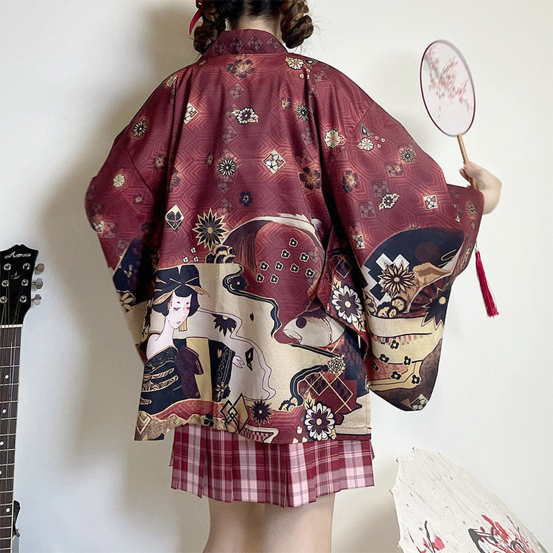 Vintage Anime Print Cardigan Kimono Outerwear