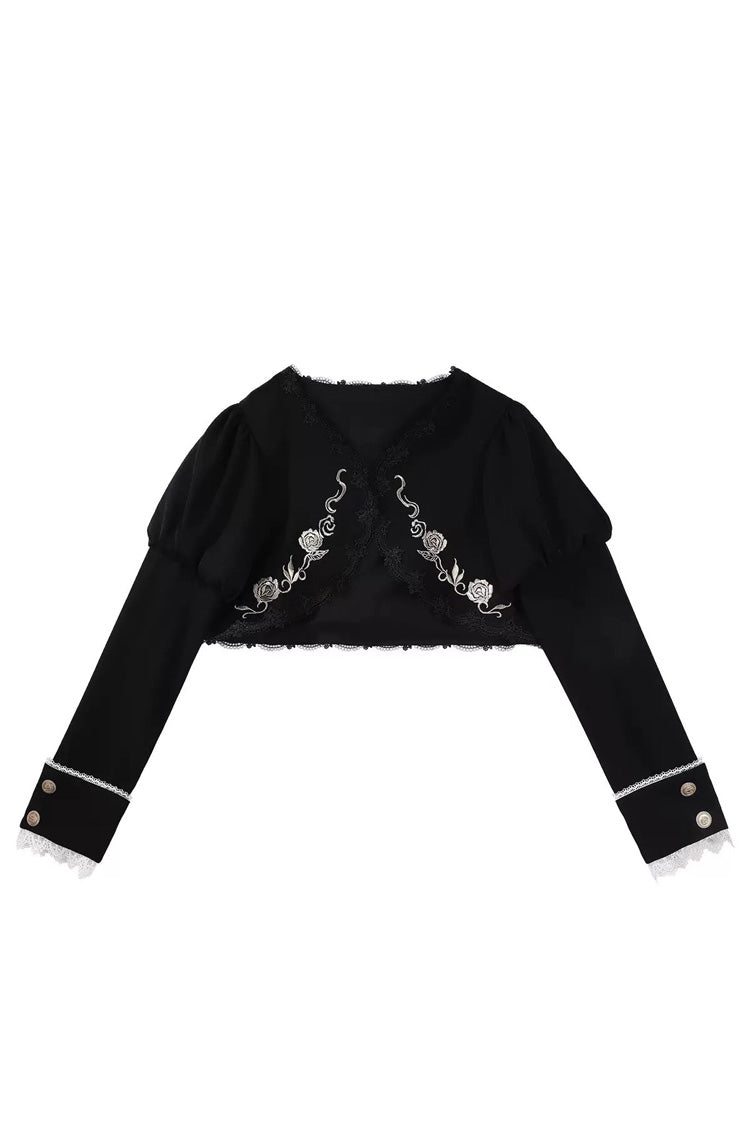 Black White Violin Variations Ruffled Embroidered Gothic Jumper Set