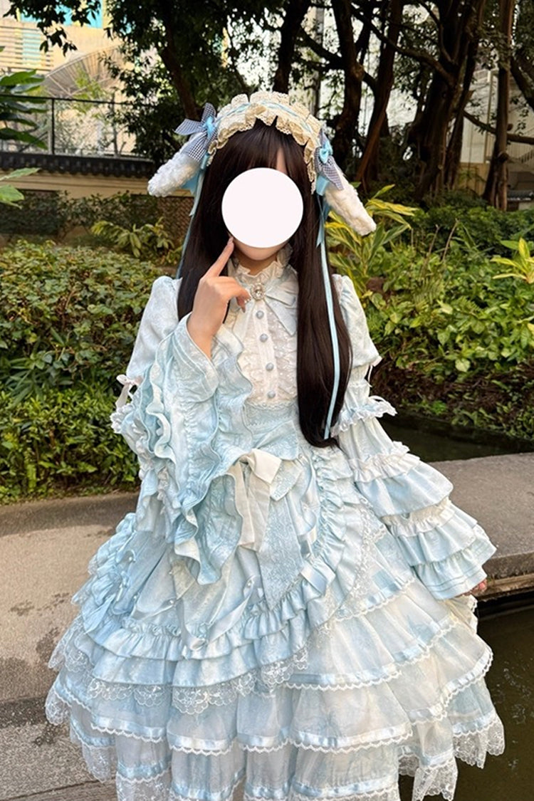 Soloist Doll Long Hime Sleeve Layered Print Ruffle Asymmetric Sweet Lolita Dress
