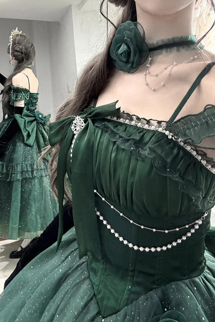 Green Off-Shoulder Sweet Elegant Princess Lolita Dress with Bow