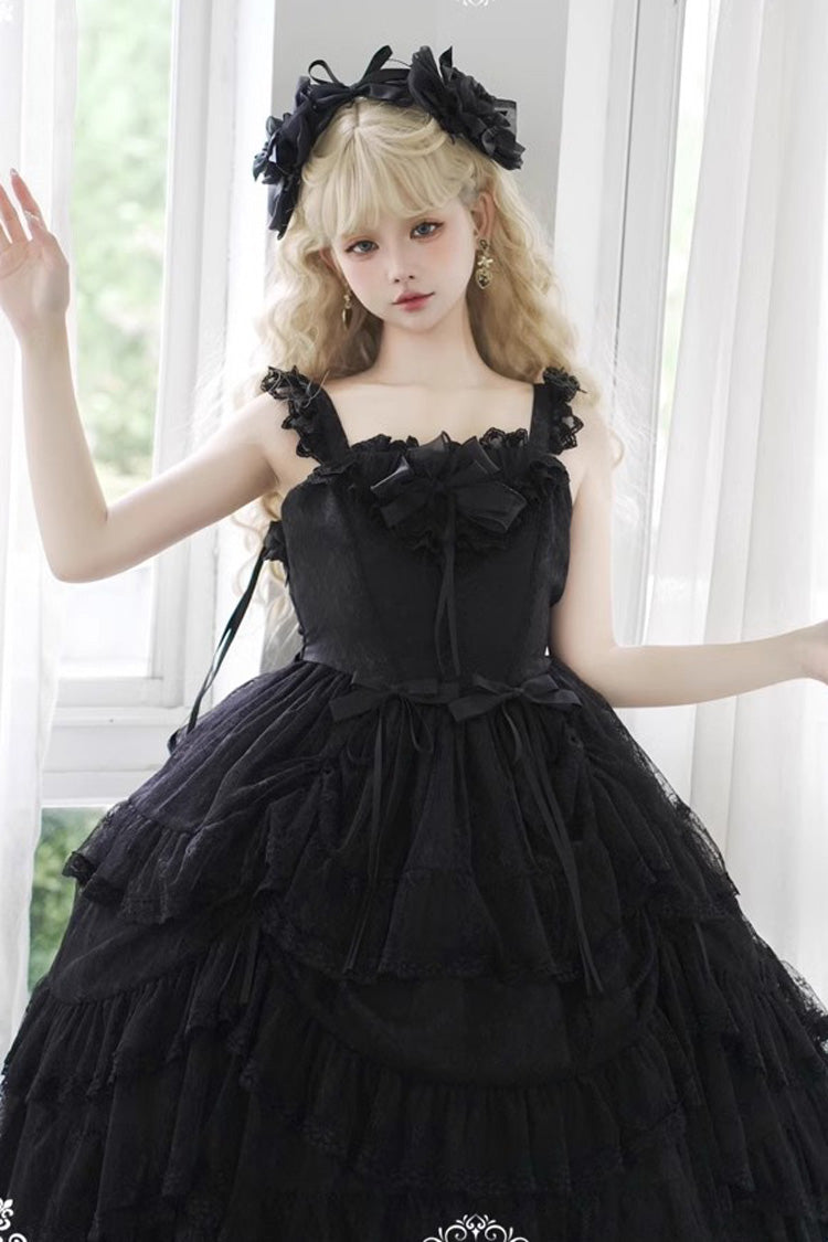 Black Iris Love Multi-Layer Ruffle Bowknot Gothic Princess JSK