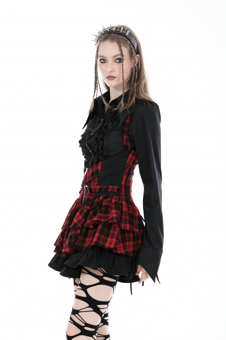 Ruffled Gothic Blouse with Turn-Down Collar