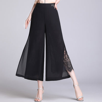 Chic Lace Stitching Split Wide Leg Pants