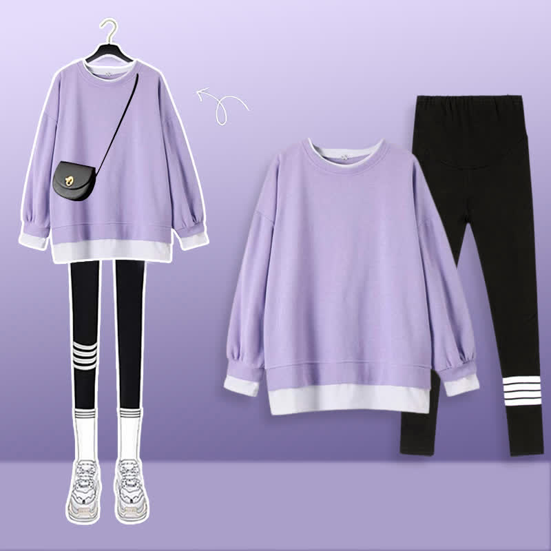 Casual Round Collar Sweatshirt Casual Leggings Set