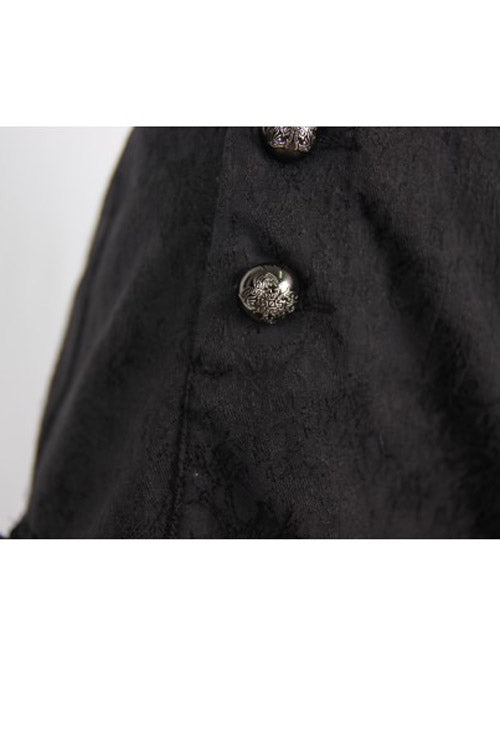 Gothic Jacquard Short Pants for Women in Black with Double-Breasted Buttons & Lace Hem