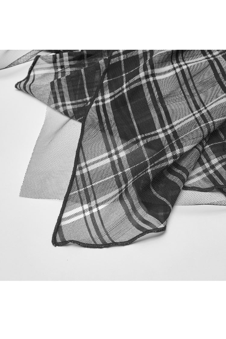 Charcoal Eyelet Strap Hem Plaid Chiffon Punk Slip Dress for Women